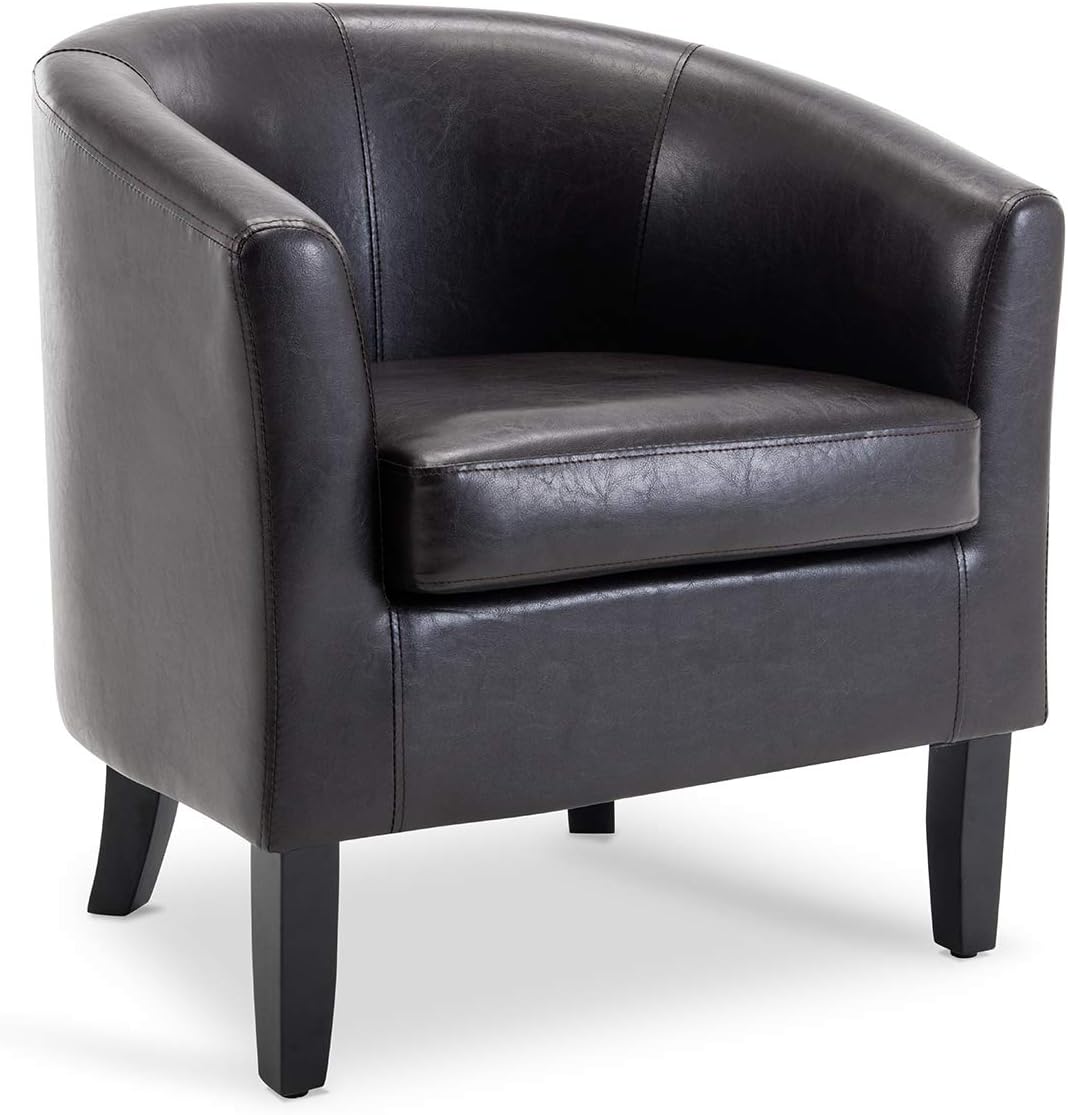 BELLEZE Accent Barrel Chair, Linen Round Chair Club Tub Sofa Corner Chair with Flared Legs and Cozy Soft Padding for Living Room Bedroom Waiting Room - Brown