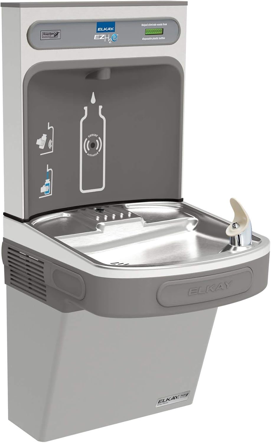 Elkay EZSG8WSK EZH20 18-3/8" Wall Mounted Single Station Hands Free Bottle Filler Combo with Cooler - Light Gray Granite
