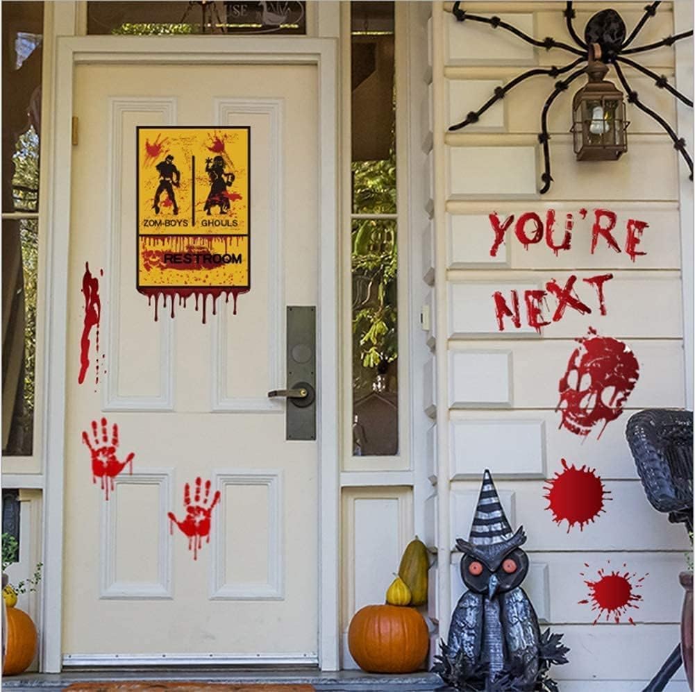 Halloween Decorations, 8 Sheet/95Pcs Halloween Bloody Handprint Footprint Wall Decal Floor Clings, Horror Handprint Home PVC Halloween Decoration Window Stickers