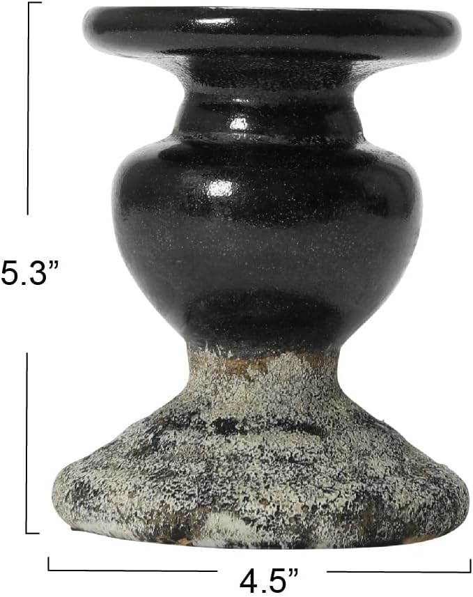 Creative Co-Op 2-Tone Sculptural Terracotta Pillar Candle Holder, Distressed Black
