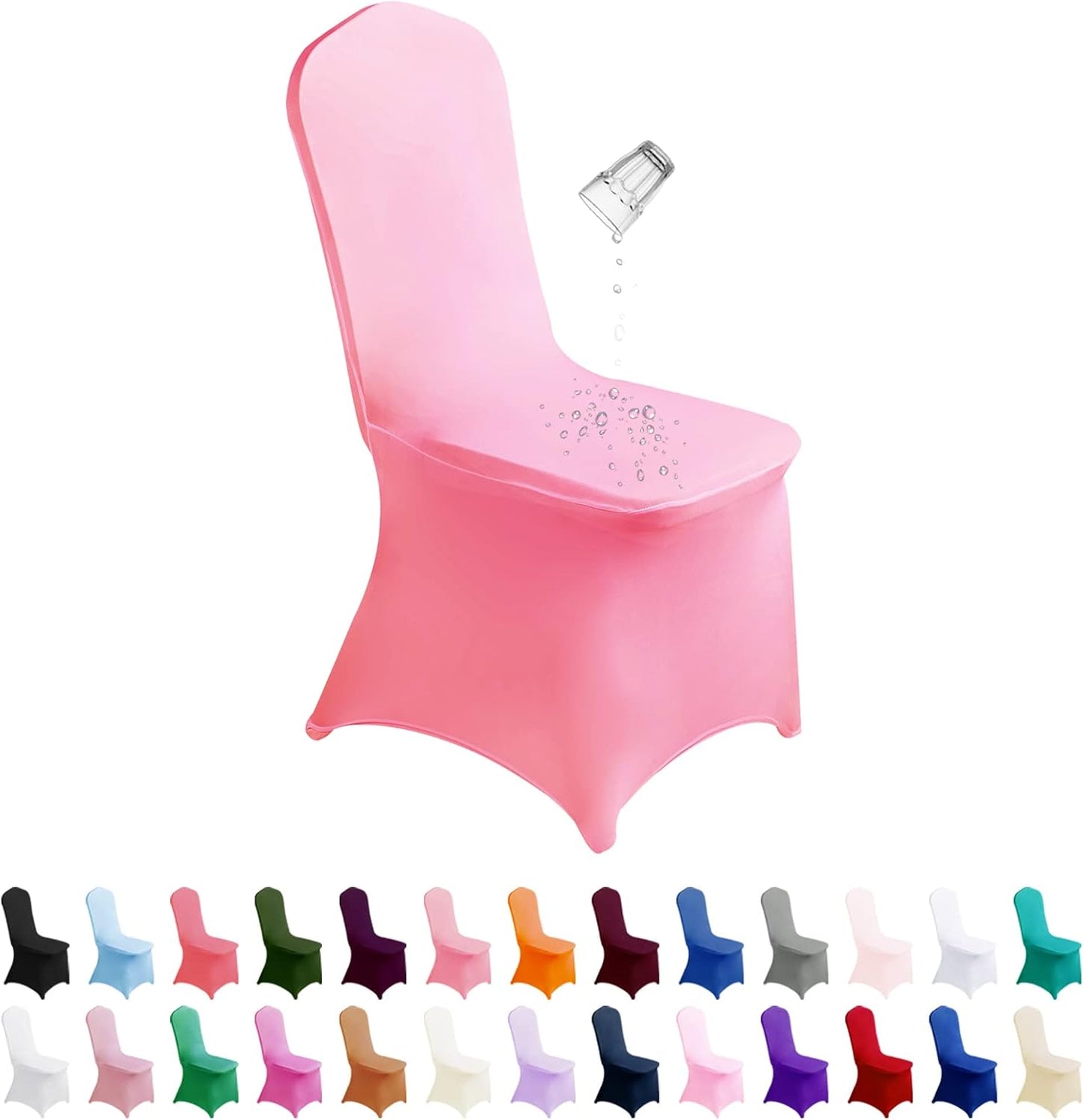 SUPERO Waterproof Spandex Chair Cover 25PCS, Stretch Dining Chair Covers, Polyester Outdoor Chair Covers, Protector Stretch Chair Cover for Party Universal, Banquet, Wedding Event, Hotel(Pink)