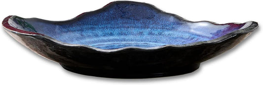 Ceramic Decorative Dish, Large Blue Pottery Decorative Bowl, Porcelain Centerpiece Tray, Key Bowl, Gift Decor Tray for Tabletop Entryway Table Living Room Dining(12'' Dish)