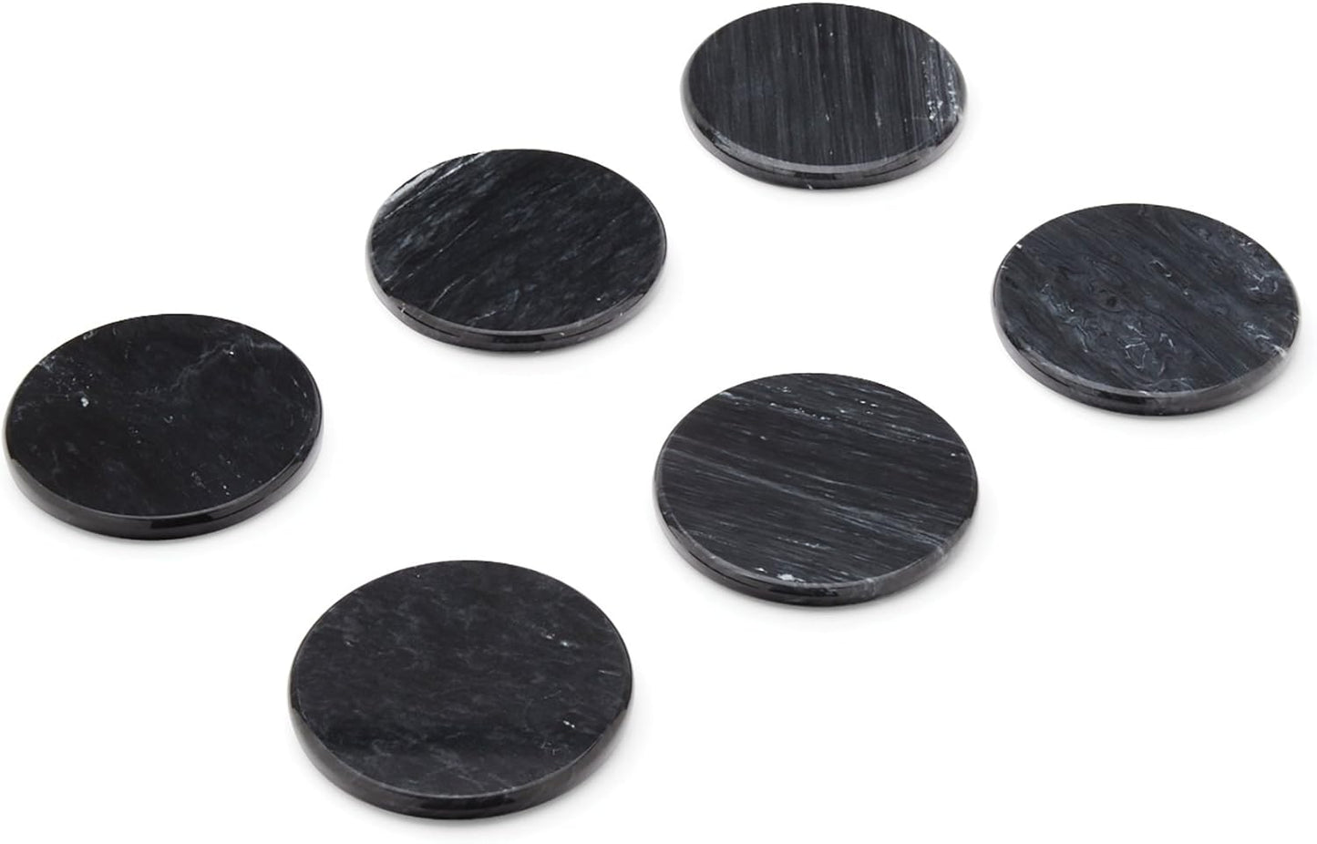 Fox Run Natural Polished Marble Coasters, Set of 6 Black Coasters