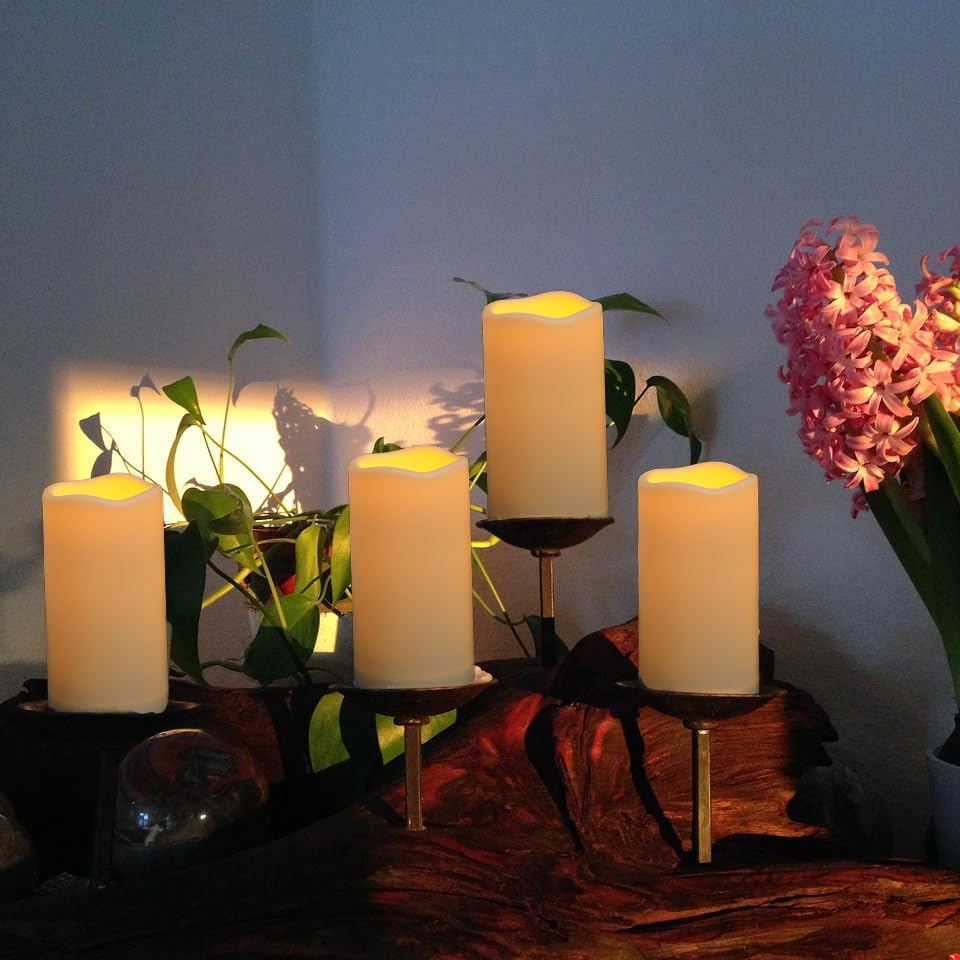 2PACK Outdoor Plastic flameless Candles with Remote Control and Timer, LED Flickering Battery Operated Electric Pillar Candles (D3 xH5.5) for Camping, Weddings, Home Decoration