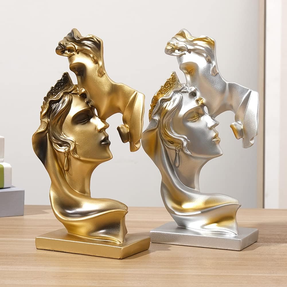 Couples Kiss Sculpture,Abstract Art Couple Sculpture Home Furnishing Resin Statue Decoration Romantic Statue Used for Home Decoration, Wedding, Gift.Silver