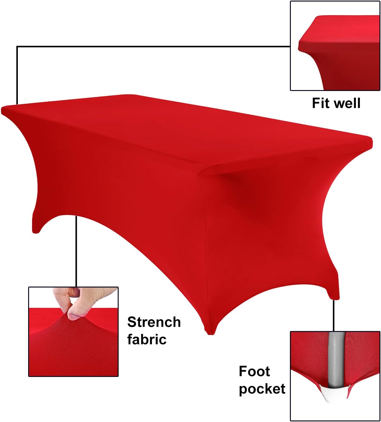 2Pack Spandex Waterproof Table Covers 8ft，Spandex 8ft Waterproof Table Cover for Party,Wedding, Banquet, and Events(Red)