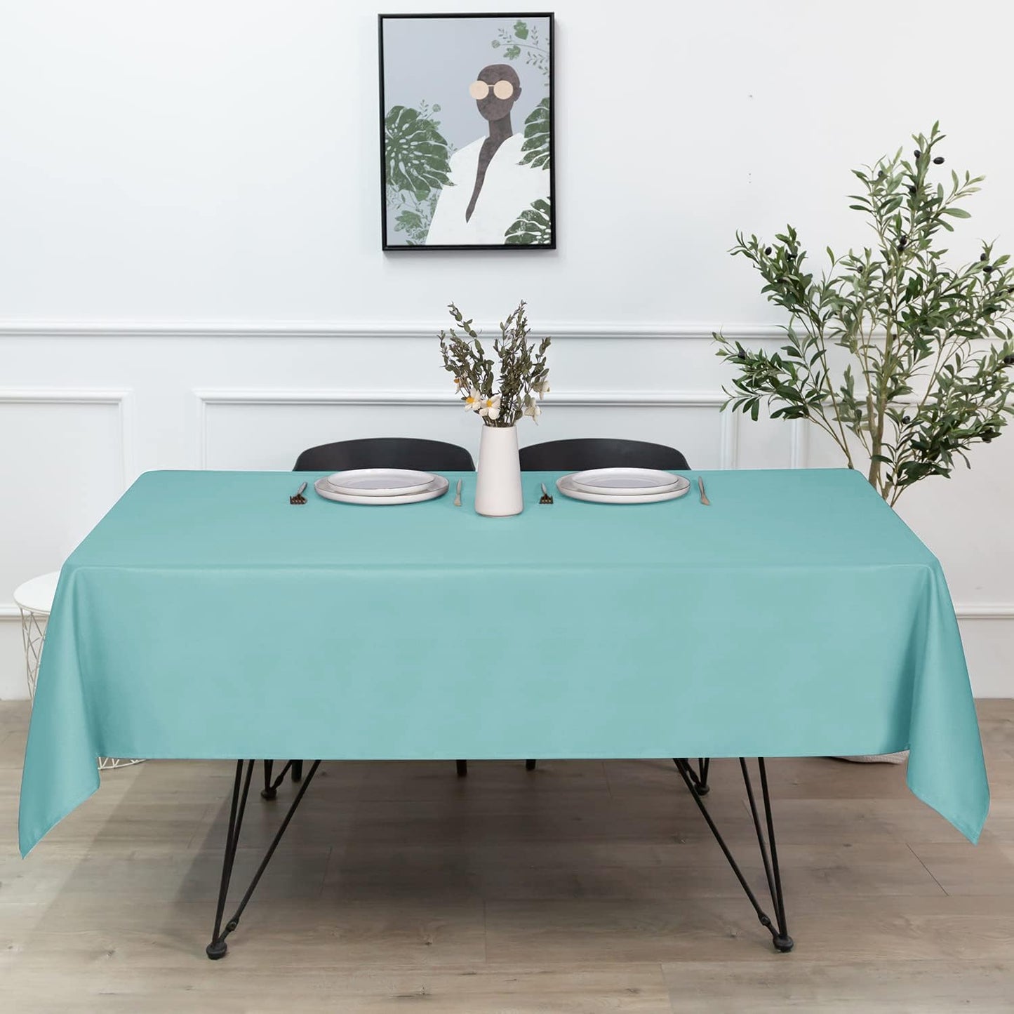 sancua Rectangle Tablecloth - 60 x 120 Inch - Stain and Wrinkle Resistant Washable Polyester Table Cloth, Decorative Fabric Table Cover for Dining Tables, Buffet Parties and Camping, Turquoise