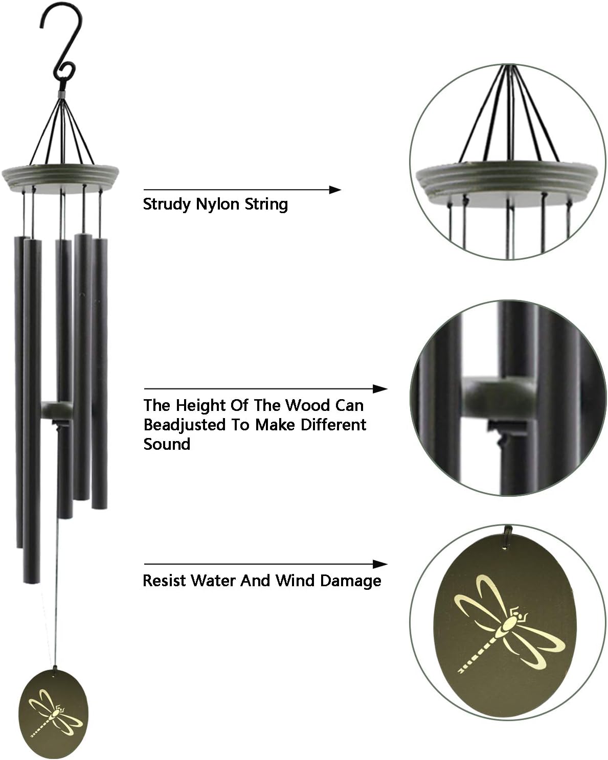 Wind Chimes for Outside, WindChimes Outdoor Tuned Soothing Melody, Wind Chimes Gifts for Mom/Grandma,Wind Chime Outdoor Decoration, Patio, Garden, Yard. (33" Green Dragonfly)