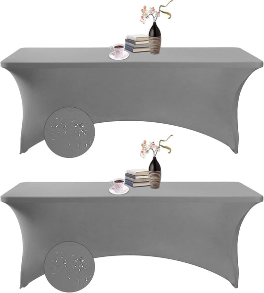 2Pack Spandex Waterproof Table Covers 8ft，Spandex 8ft Waterproof Table Cover for Party,Wedding, Banquet, and Events(Gary)