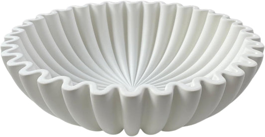 OAKOA Concrete Decorative Bowl - White Large Decorative Bowls for Home Decor - Coffee Table Bowl Decor - Scalloped Ruffle Centerpiece Bowl