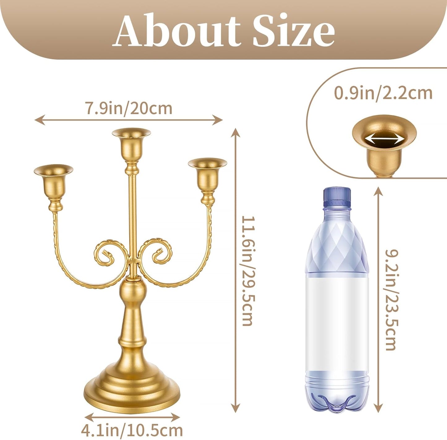 Sziqiqi Gold Taper Candle Holder for Centerpiece - 3-arm Candlesticks Holder for Wedding Table Centerpieces Metal Candle Stick Holders for Fireplace Mantle Set of 6