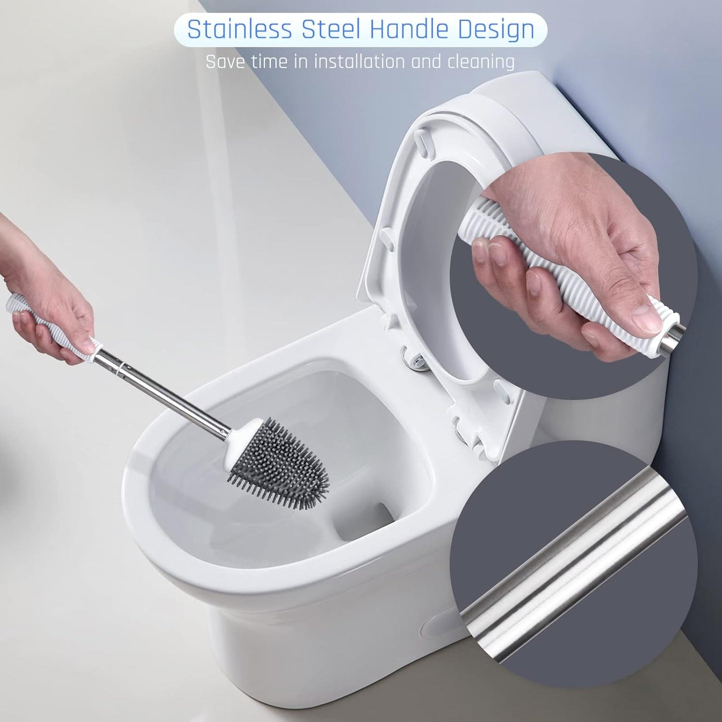 Sellemer Toilet Brush and Holder Set for Bathroom, Flexible Toilet Bowl Brush Head with Silicone Bristles, Compact Size for Storage and Organization, Ventilation Slots Base (1 Pack, Multicolor)