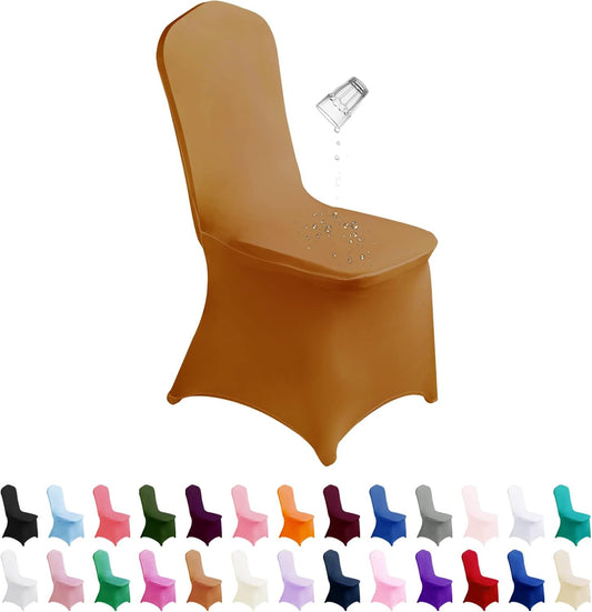 Waterproof Spandex Chair Cover 12PCS, Stretch Dining Chair Covers, Polyester Outdoor Chair Covers, Protector Stretch Chair Cover for Party Universal, Banquet, Wedding Event, Hotel(Gold)