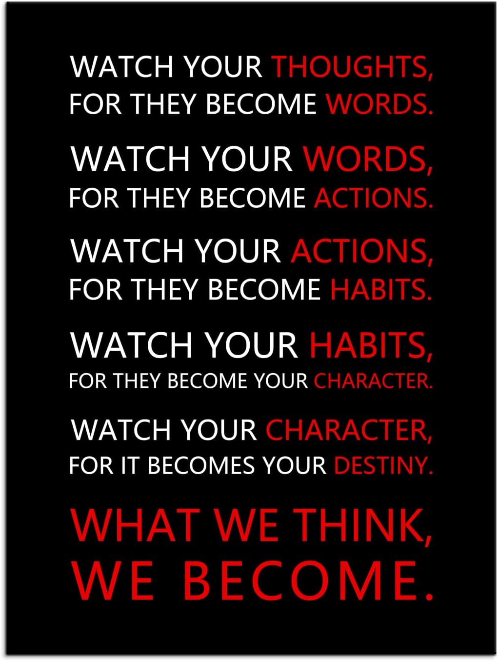 Motivational Wall Art for Office Classroom Watch Your Thoughts Inspirational Canvas Painting Inspiring Quotes Posters Prints Artwork Living Room Home Decor Framed Ready to Hang [30''W x 40''H]
