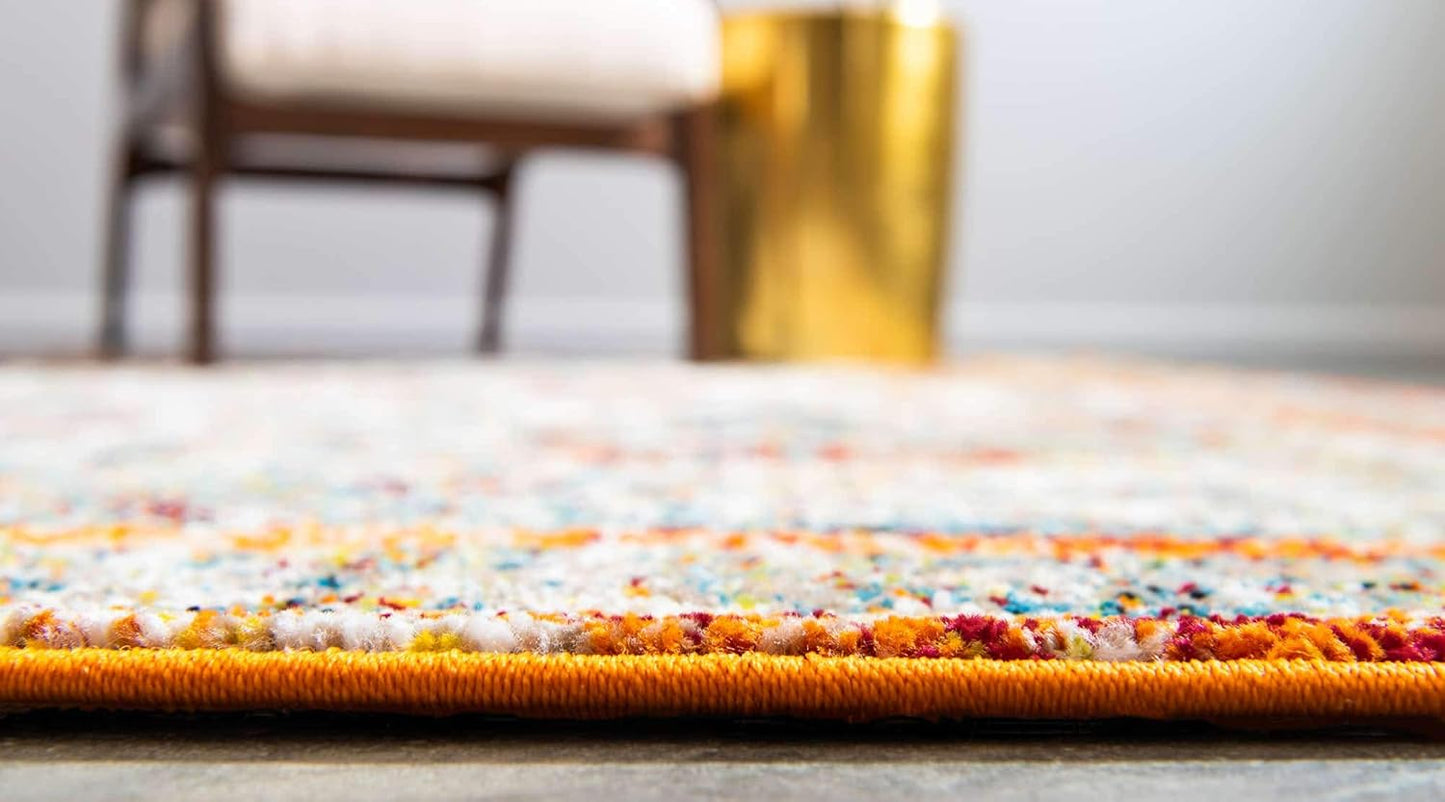 Unique Loom Rosso Collection Vintage, Traditional, Bohemian, Geometric, Distressed, Southwestern Area Rug (9' 0 x 12' 0 Rectangular, Beige/Orange)