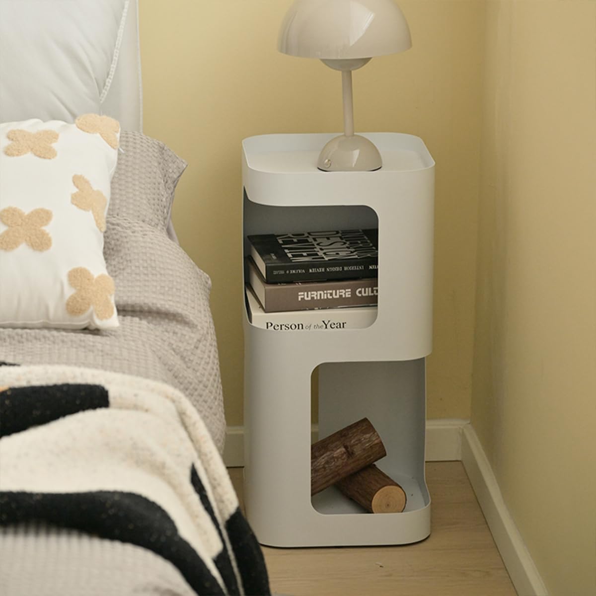 Modern Side Table,Small end Table for Small Spaces,Metal nightstand with Storage Shelf,Space-Saving Bedside Table Accent Table Drink Tables for Living Room,Bedroom.No Assembly Required