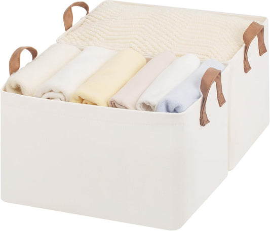 StorageWorks Storage Bins, Shelves Baskets for Organizing, Large Fabric Closet Organizers with Handles, Metal Frame, Natural Color, 2-Pack