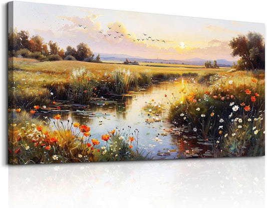ZUITINGHUA Large Wall Decor For Living Room Canvas Wall Art For Office Modern Wall Decorations For Bedroom Rivers Landscape Painting Farmhouse Pictures Artwork Room Home Decor 24x48 In