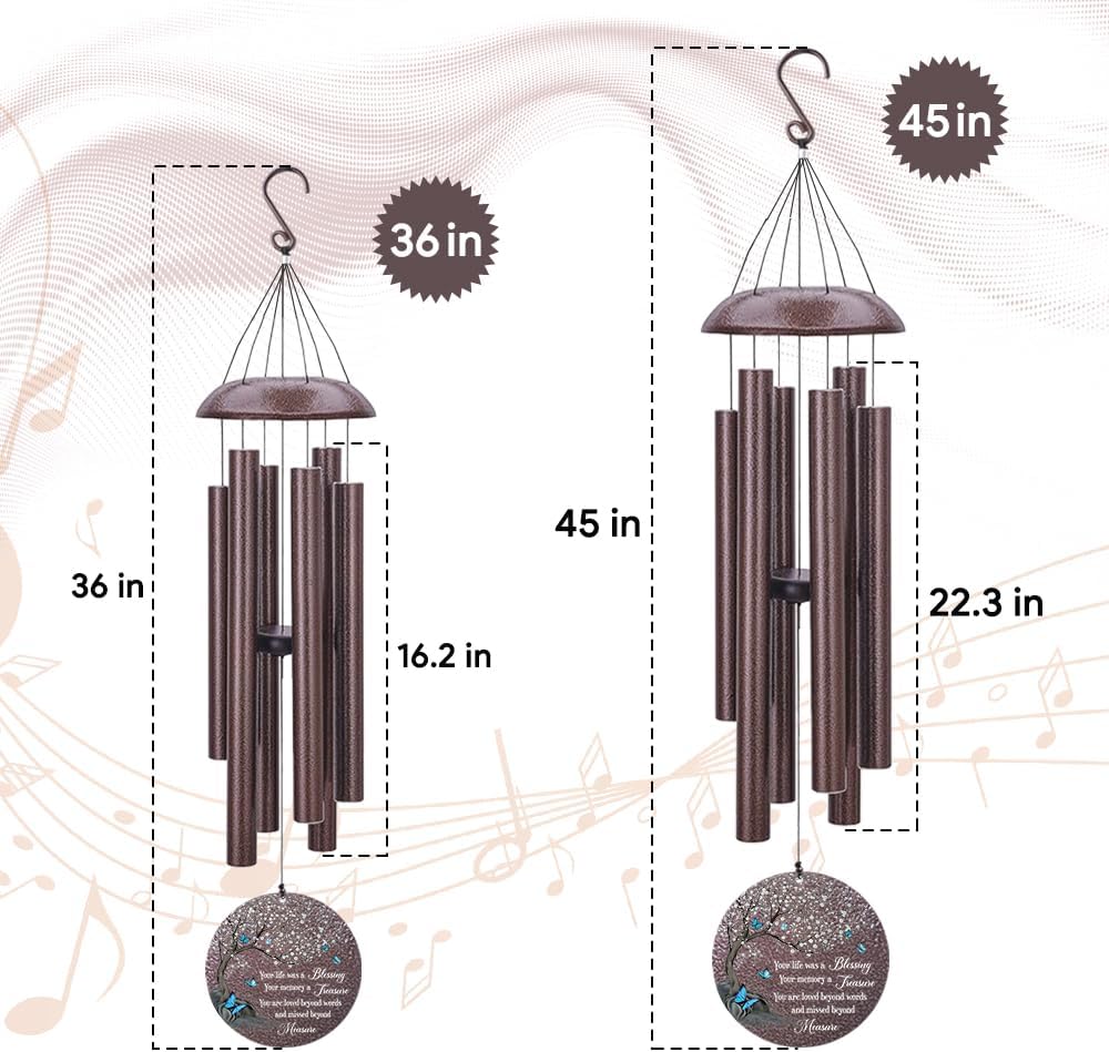 Personalized Wind Chimes, Blue Butterfly Sympathy Wind Chime, in Loving Memory for Loss of Loved Dad/Mom, Metal Large Memorial Condolences Gifts, 36inch Deep Tone Wind Chime