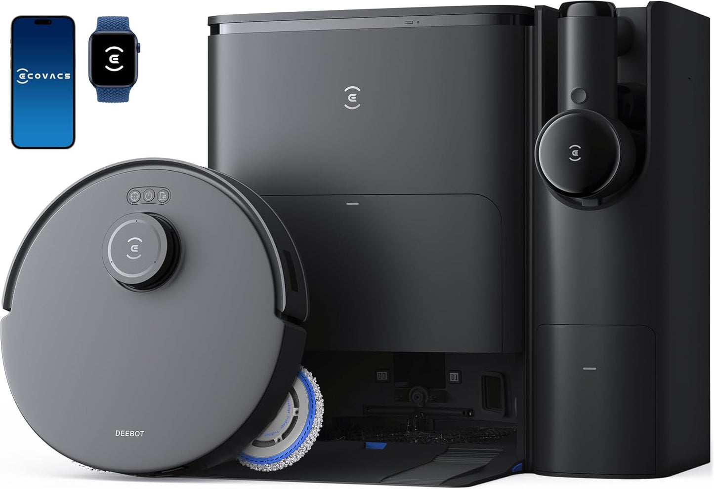ECOVACS DEEBOT T30S Combo Robot Vacuum and Mop, All in One Cleaning Hub, 11000Pa, ZeroTangle Technology, TruEdge Adaptive Edge, Dual Self-Emptying, Hot Water Washing
