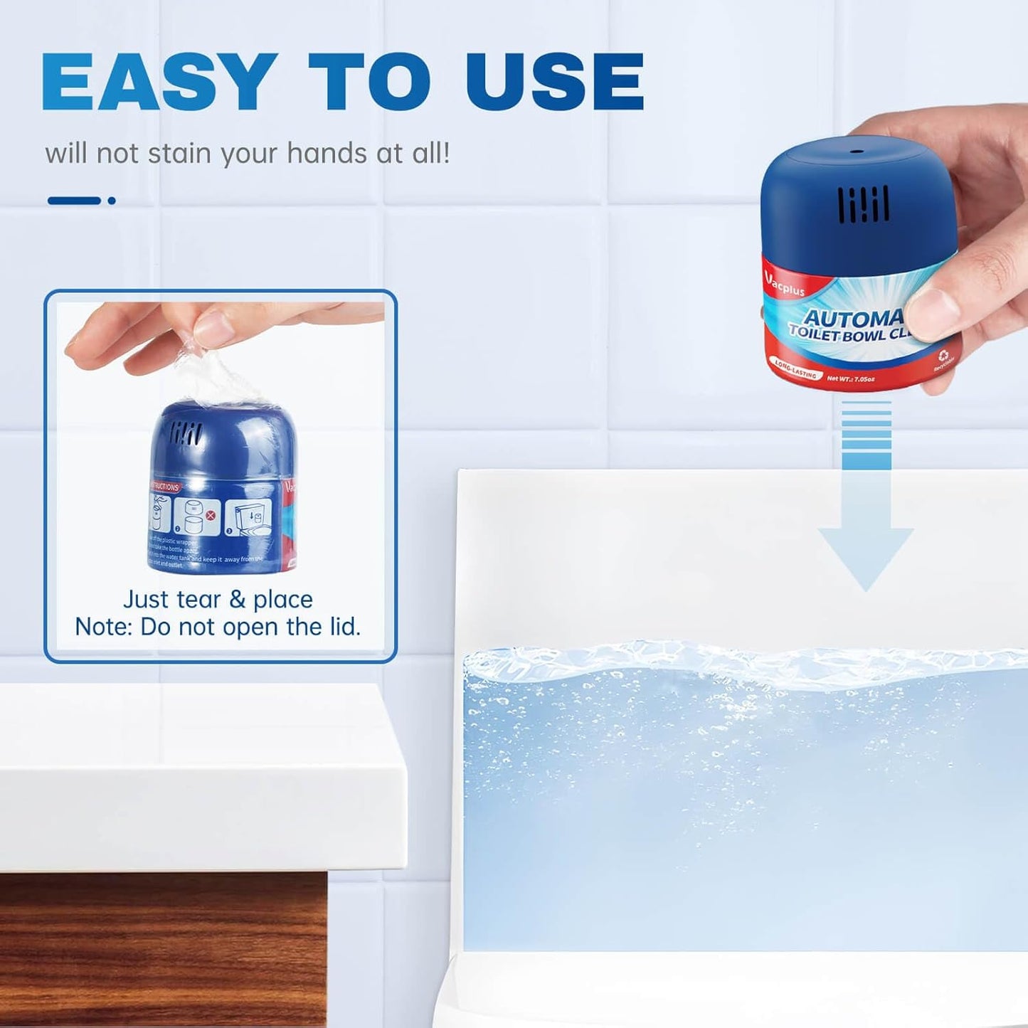 Vacplus Toilet Bowl Cleaners - 3 Pack, Krazy Clean Automatic Long-Lasting Toilet Cleaner Bottles, Easy-to-Use & Powerful Cleaning