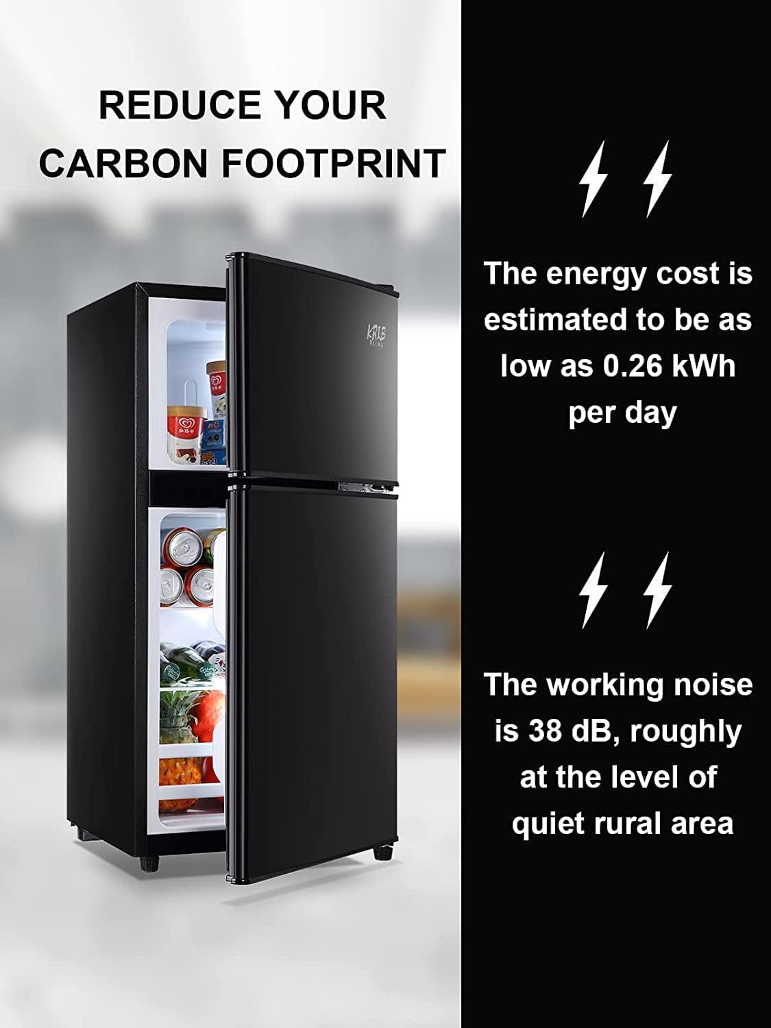 3.5 Cu.Ft Refrigerator 2 Door 7 Level Adjustable Thermostat Control Top-Freezer Refrigerator Lock Fresh Energy Saving Black (KB03-FLS-80-BLACK)