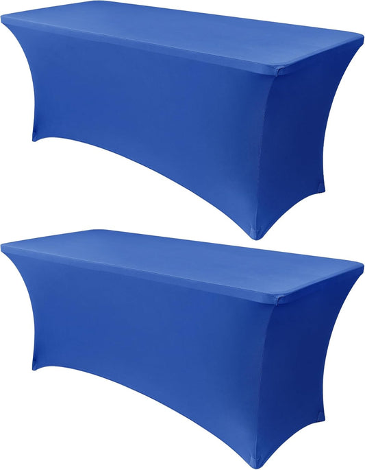 Obstal 6ft Stretch Spandex Table Cover for Standard Folding Tables - 2 Pack Universal Rectangular Fitted Tablecloth Protector for Wedding, Banquet and Party, 72L x 30W x 30H Inches, Royal Blue, 2pc