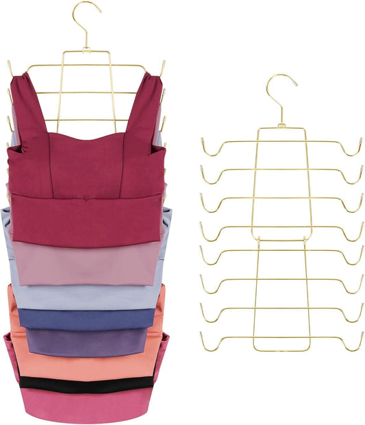ZEDODIER 3 Pack Tank Top Hanger, Space Saving Bra Hangers, Non-Slip Hanging Sport Bras Holder, Closet Organizers and Storage for Camisoles Tank Tops Bras Ties Swimsuits Strappy Dress, Gold