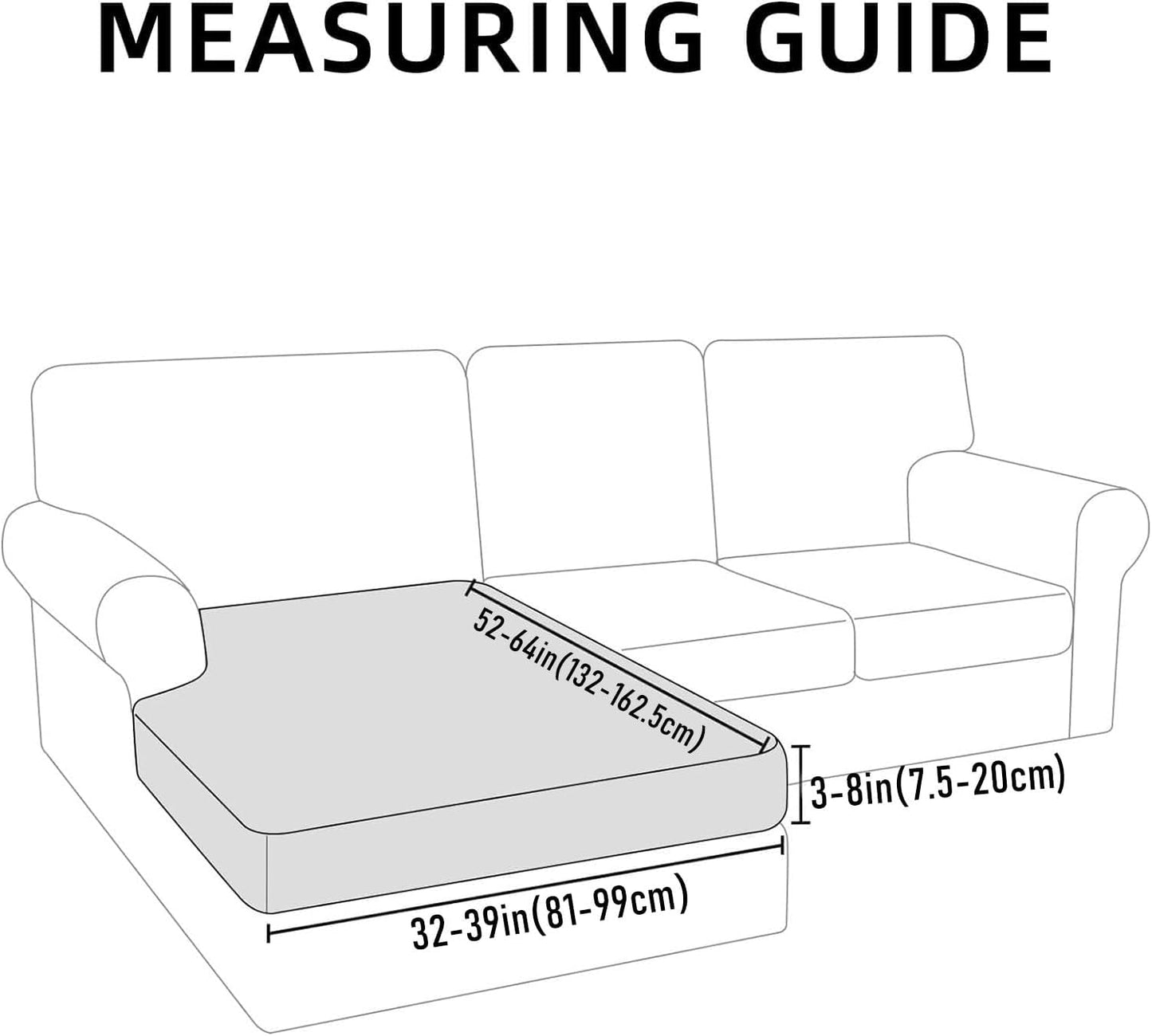 hyha Waterproof Sectional Couch Covers, Non Slip Sofa Couch Cushion Covers L Shape, Thick Stretch Jacquard Fabric, Washable Sofa Slipcovers with Elastic Bottom (1 Piece for Chaise, Middle Grey)