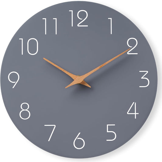 Mosewa Large Wall Clock 16 Inch Gray Modern Flatwood Silent Non Ticking Battery Operated Decorative for Bedroom Bathroom Living Room Kitchen Home Office Hotel