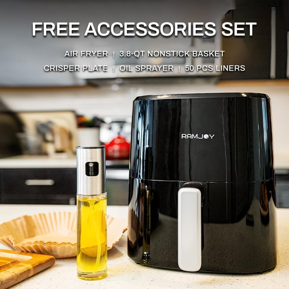 Air Fryer 3.8 Quarts for 1-2 people, 8-in-1 Functions, Air Fry, Roast, Bake, Broil, Preheat, Shake, Digital Small Air Fryer, Nonstick Dishwasher-Safe Basket, Compact Air Fryers, Black