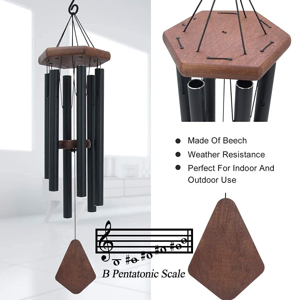 Wind Chimes for Outside, 30" Black Aluminium Wind Chime with Wind Catcher, Outdoor Garden Patio Decoration Windchimes, Classic Zen Gift for Men and Women