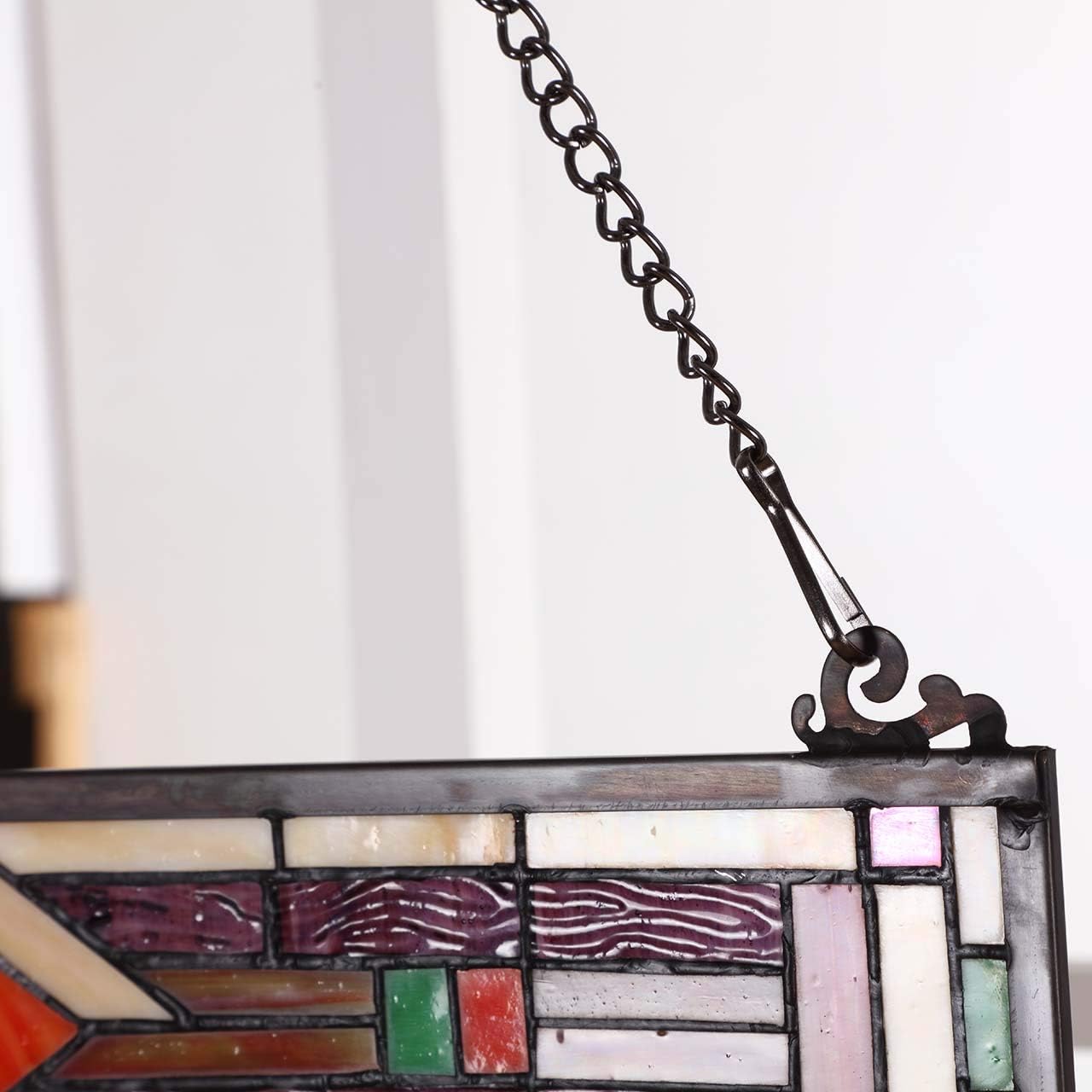 Bieye W10029 Mission Tiffany Style Stained Glass Window Panel Hangings with Chain, 18" W x 25" H