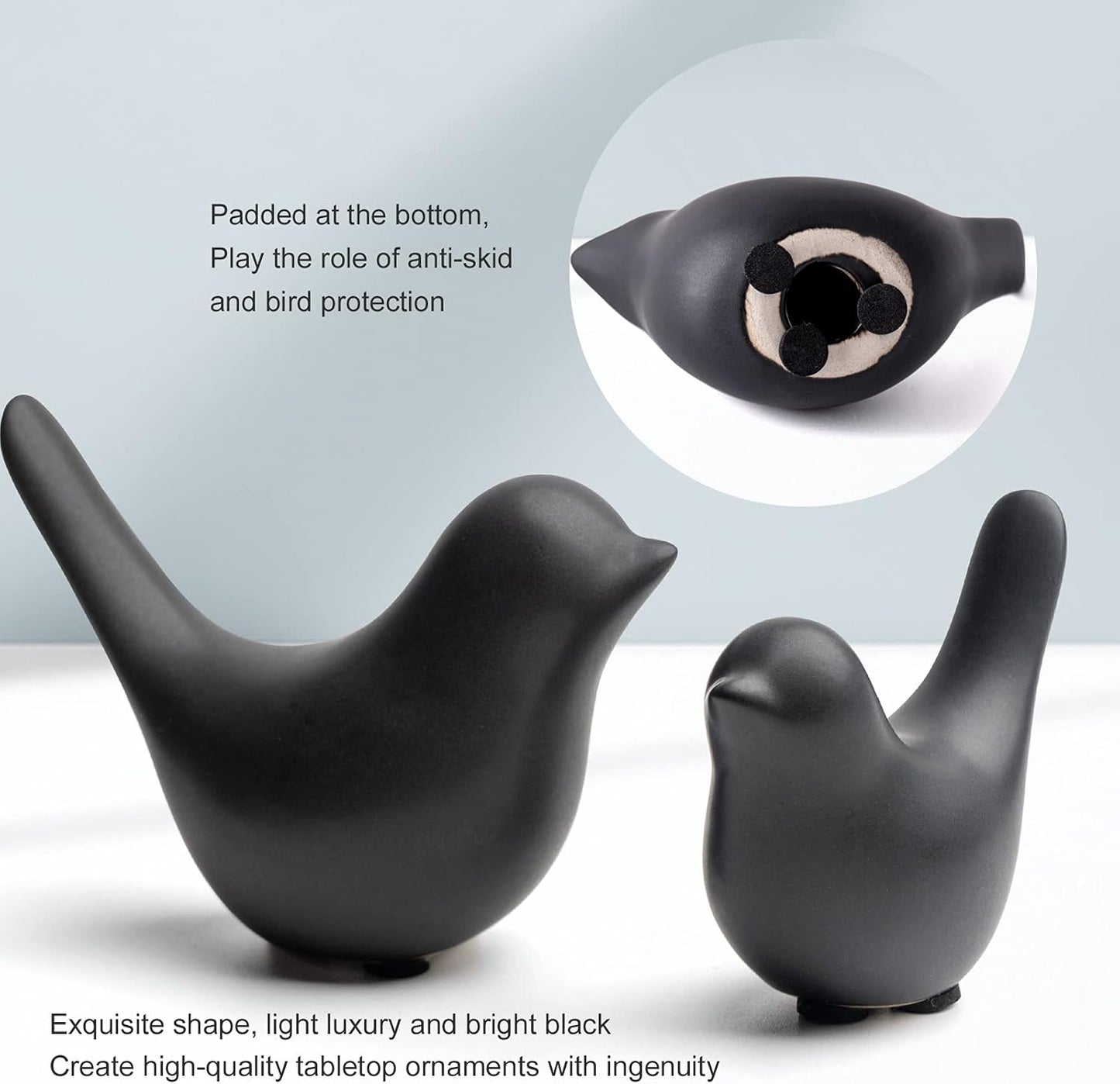 Notakia Small Birds Statues Home Decor Modern Style Decorative Ornaments for Living Room, Bedroom, Office Desktop, Cabinets (Black 2Pcs Birds)