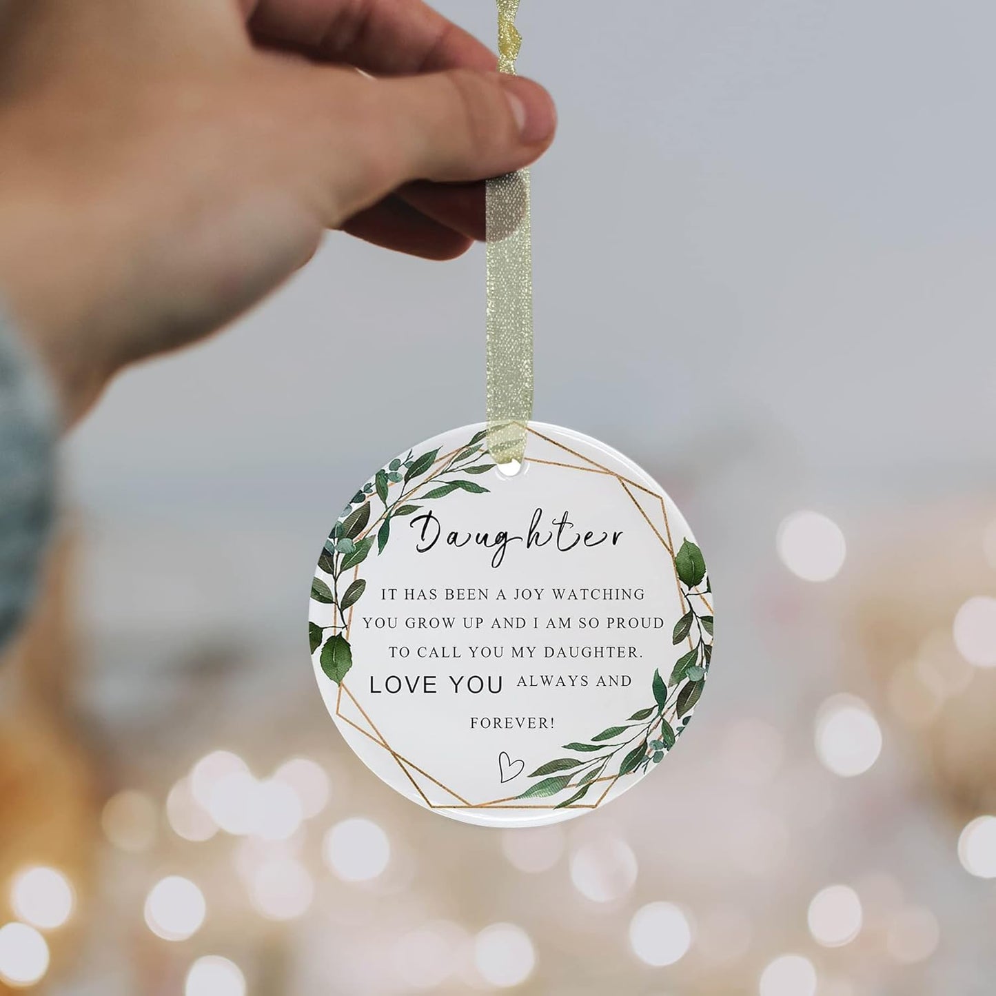 Daughter Ornaments 2025 Daughter Christmas Ornament Xmas for Daughter Forever Ornament Daughter Best Daughter Ever Gift Double-Sided Printing Ceramic with Gift Box&Ribbon 2.9"