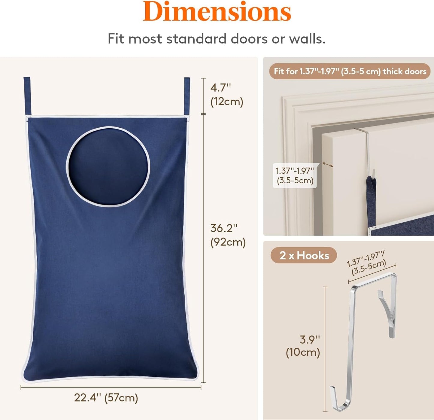 Lifewit Over Door Laundry Hamper, Large Collapsible Hanging Laundry Hamper, Hanging Laundry Basket Bag for Bathroom Bedroom Dirty Clothes Storage Organizer, Dark Blue
