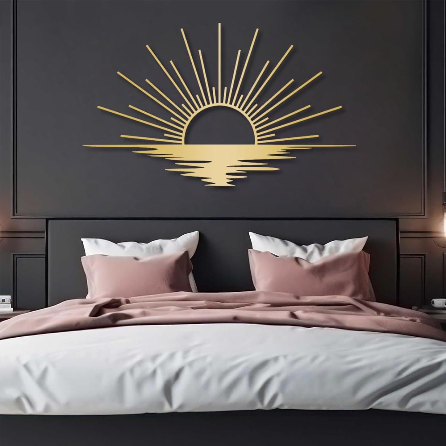 Sunrise Metal Wall Art, Metal Sun Wall Decor, Metal Sun Outdoor Decor, Large Metal Sun Wall Art, Sun Wall Art, Boho Sun Wall Art, Sunshine Metal Sign, Living Room Bedroom Wall Hangings (Gold, 39"x 23"| 100x59cm )