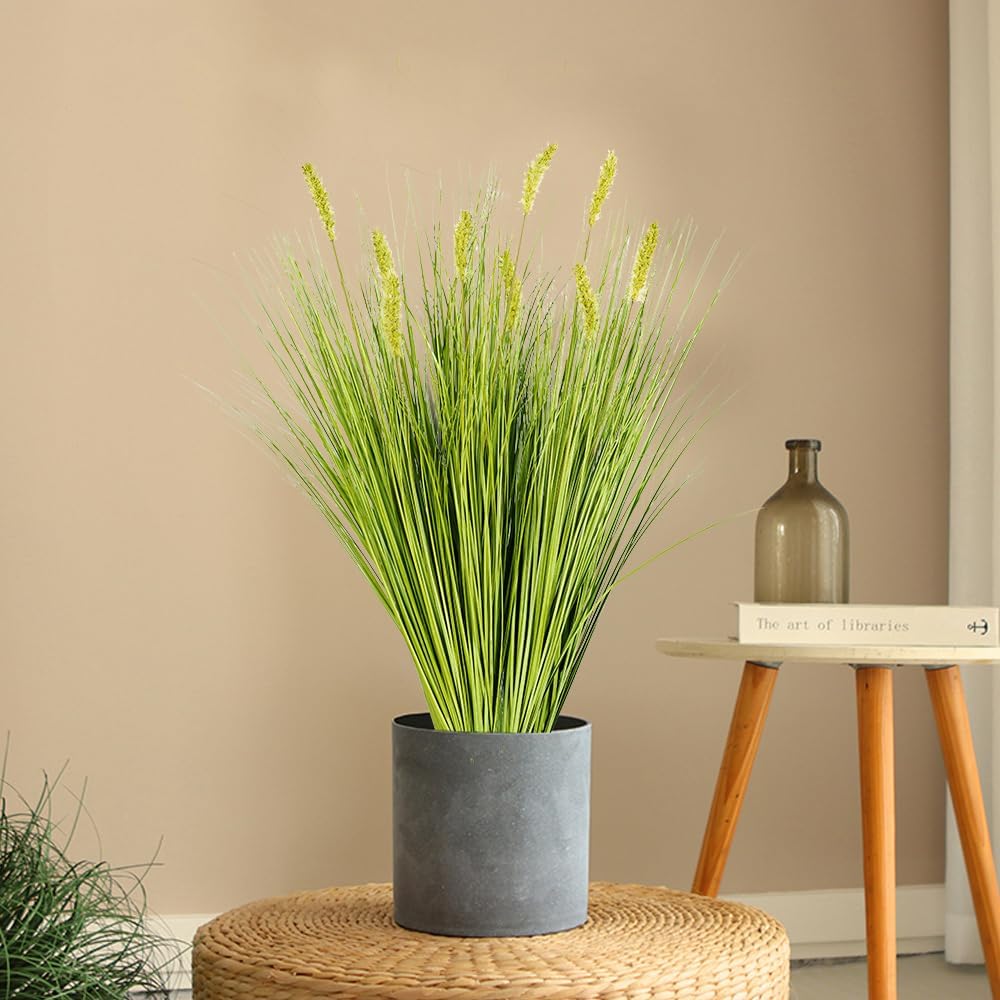 Melorca&Guilla Artificial Plants 6PCS 27“ Fake Tall Onion Grass Faux Plant,Artificial Grass Greenery Shrubs Bushes for Garden Porch Window Box Shop Office Home Décor
