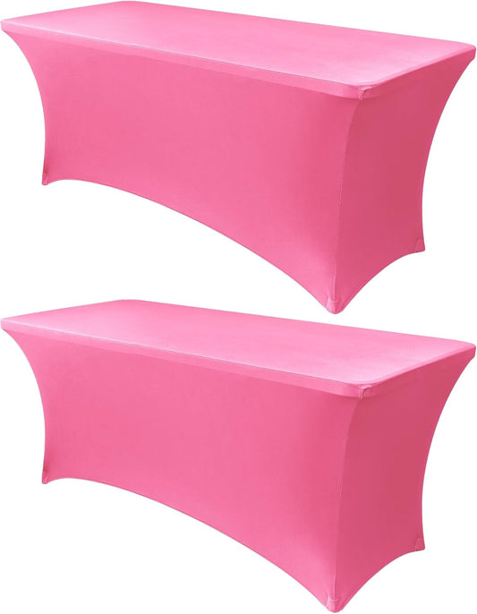 Obstal 6ft Stretch Spandex Table Cover for Standard Folding Tables - Universal Rectangular Fitted Tablecloth Protector for Wedding, Banquet and Party, 72L x 30W x 30H Inches, Dark Pink, 2pc