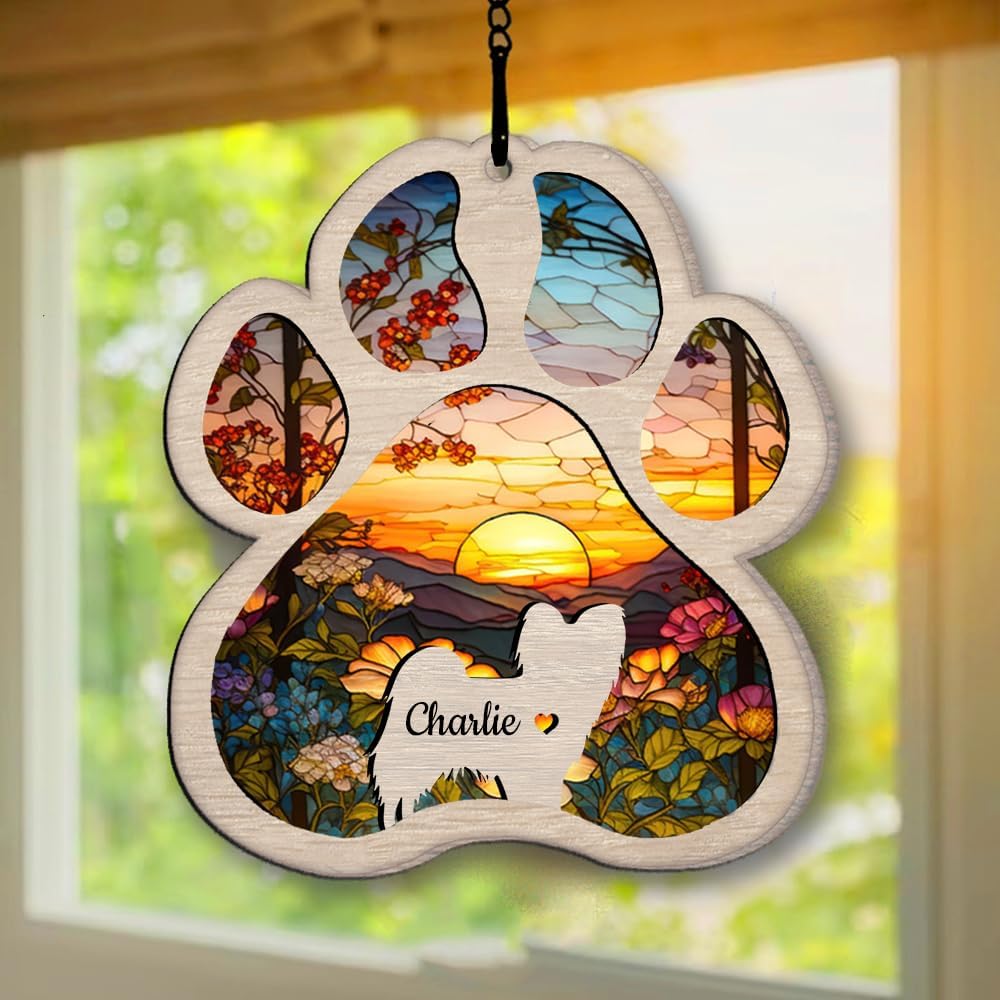 IZI POD Personalized Papillon Suncatcher Dog Memorial Gifts, Custom Papillon Ornament Christmas Tree, Pet Remembrance Gift, Loss of Dog Sympathy Gift, Pets Memorial Ornament, Pet Loss Suncatcher