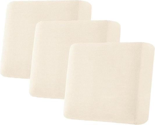 H.VERSAILTEX Super Stretch Individual Seat Sofa Covers Couch Slipcover Sets Thick Jacquard Textured Twill Fabric (3 Piece XL Sofa Cushion Covers, Natural)