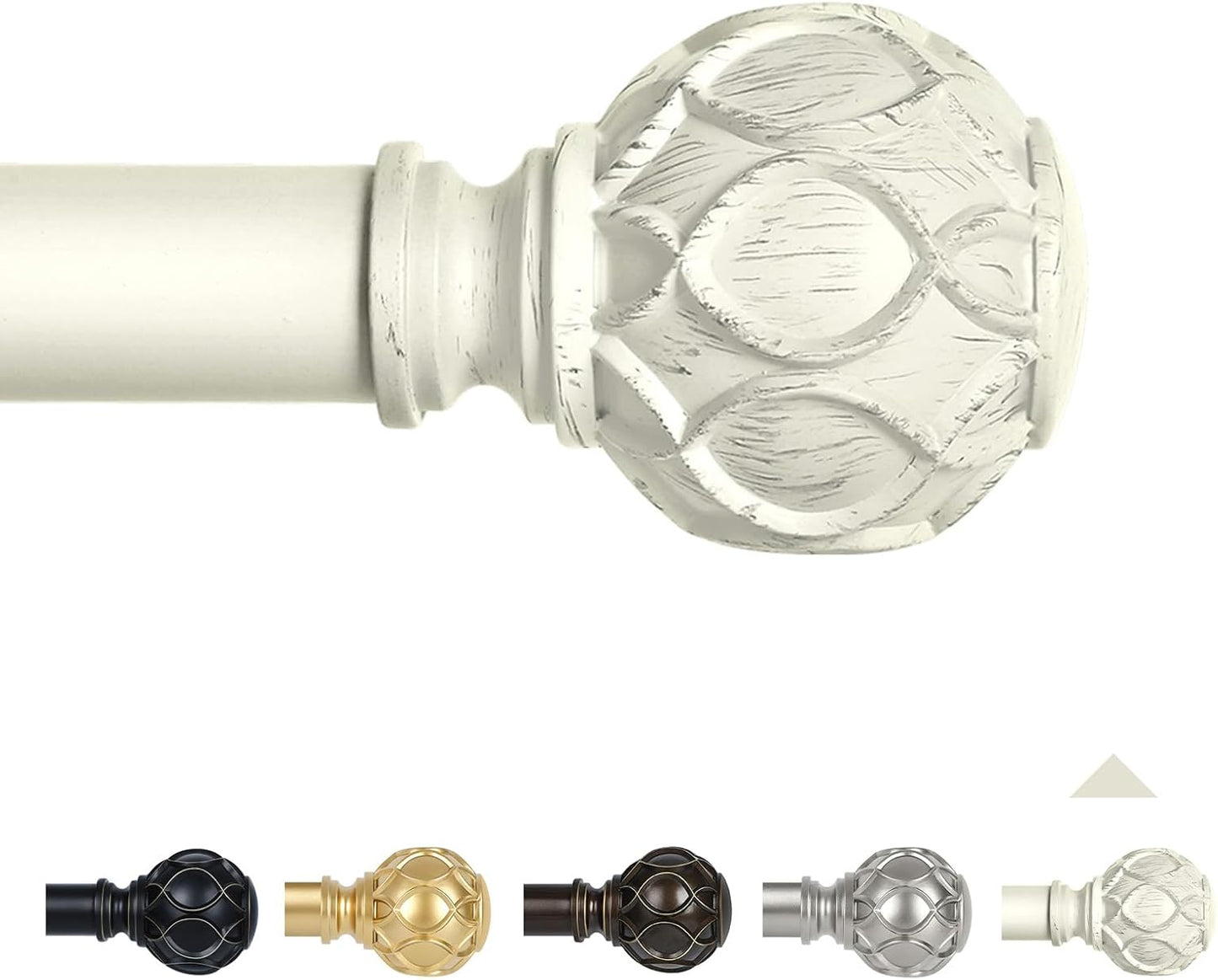White Farmhouse Curtain Rods for Windows:36-88" Heavy Duty Adjustable Curtain Rod for Bedroom Living Room,Boho Decorative Rustic Drapery Rods with Vintage Coastal Texture Finials,Antique White