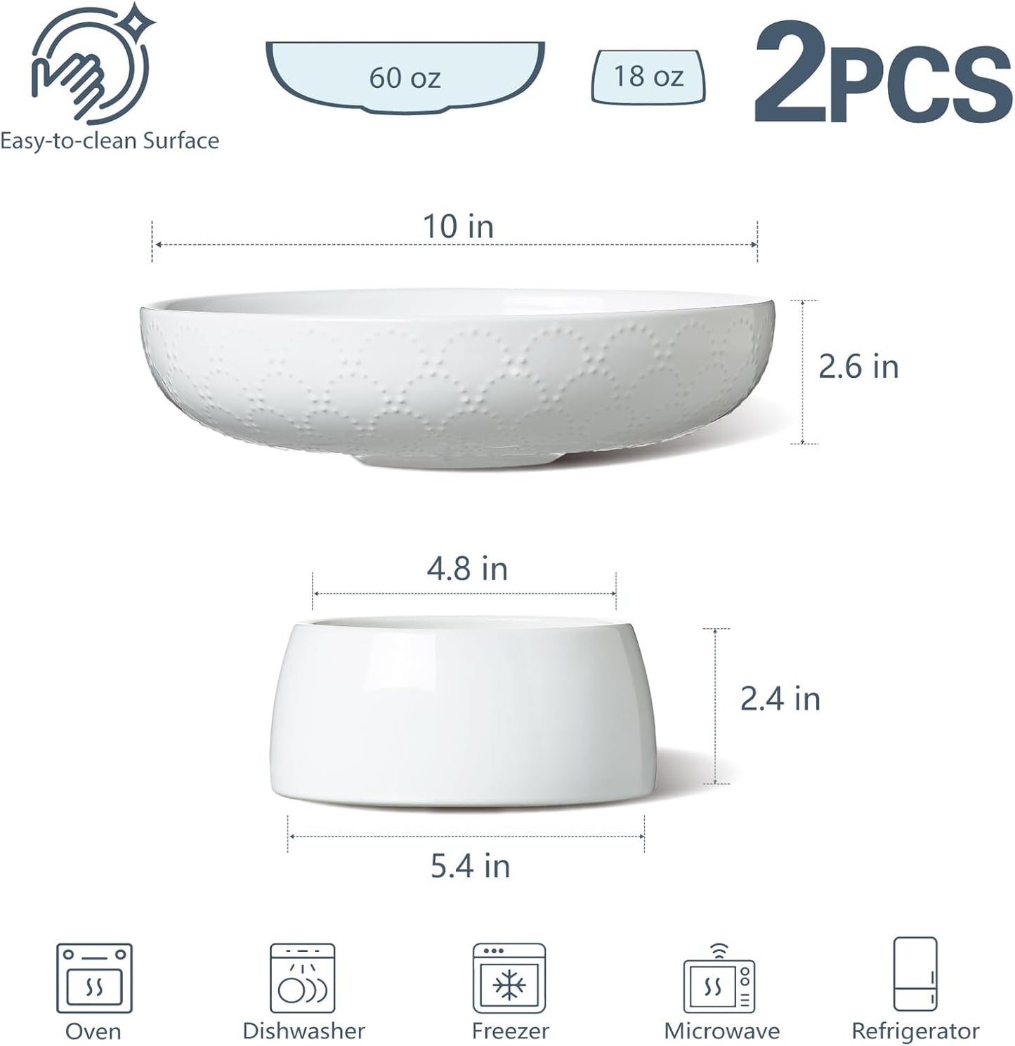 ONEMORE Ceramic Fruit Bowl, 10" Large White Removable Pedestal Bowl for Kitchen Counter, Modern Footed Fruit Bowl with Draining Holes, Decorative Fruit Bowls for Vegetables, Snacks, Candies