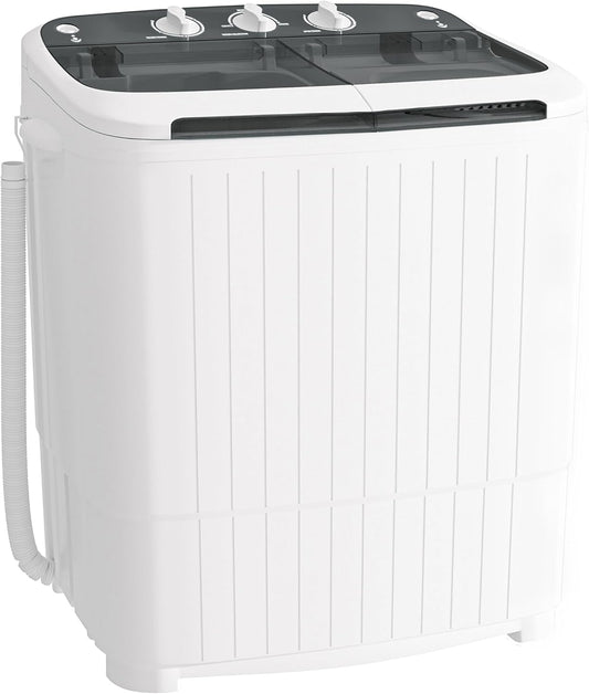 Greenvelly Portable Washing Machine, 16 Lbs Compact Mini Washer and Dryer Combo, Semi-automatic Twin Tub Washer with Drain Pump for Dorms, Apartments, RVs (Grey)