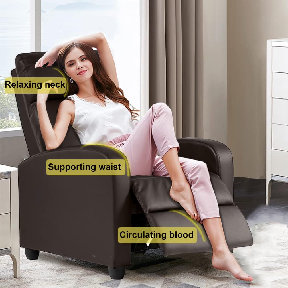 BestMassage | Recliner Chair | No Massage Function | Pu Brown | with Lumbar Support, Adjustable Push Back, Wide Armrests, Footrest & Padded Seat | Easy Assembly | for Living Room, Home Theatre