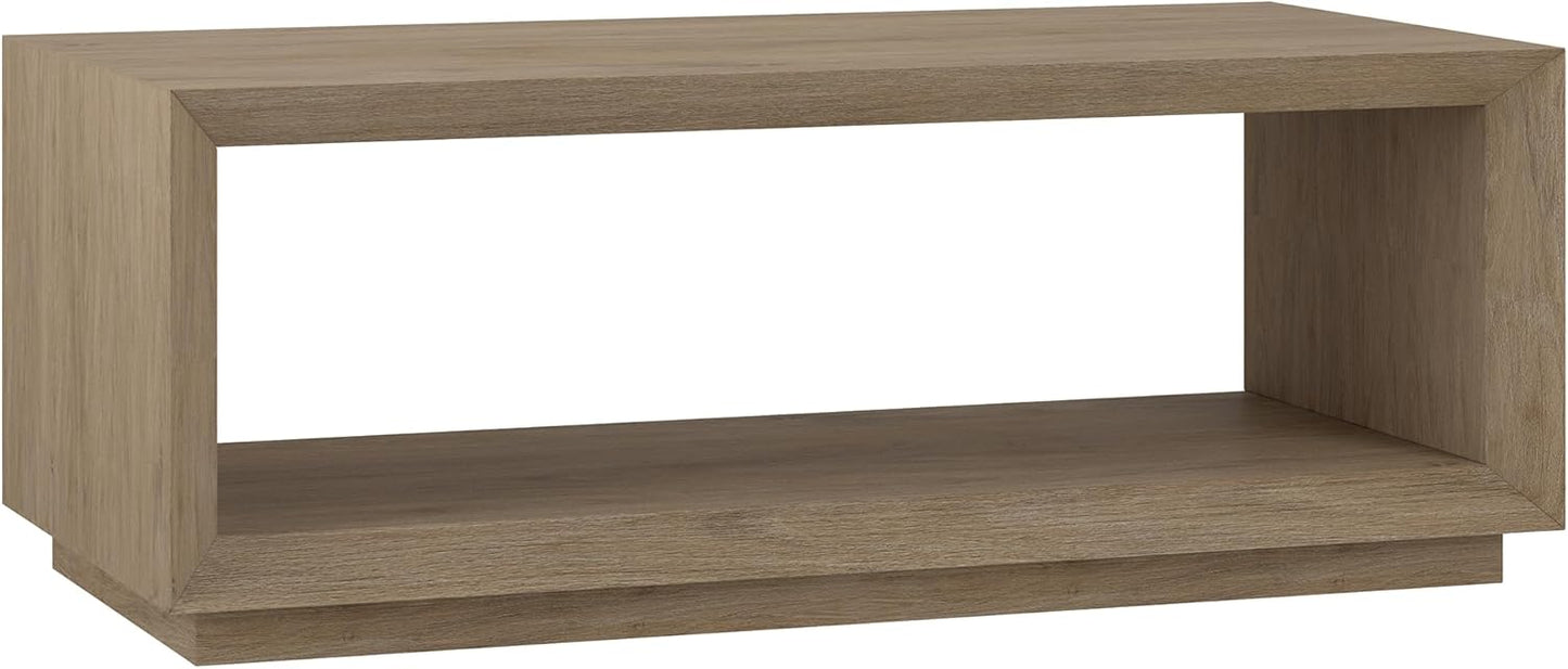 Henn&Hart 48" Rectangular Coffee Table with Open Storage Shelf for Living Room, Family Room, or Office, Antiqued Gray Oak