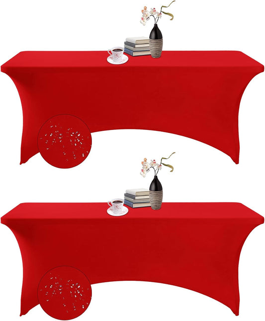 2Pack Spandex Waterproof Table Covers 6ft，Spandex 6ft Waterproof Table Cover for Party,Wedding, Banquet, and Events(Red)
