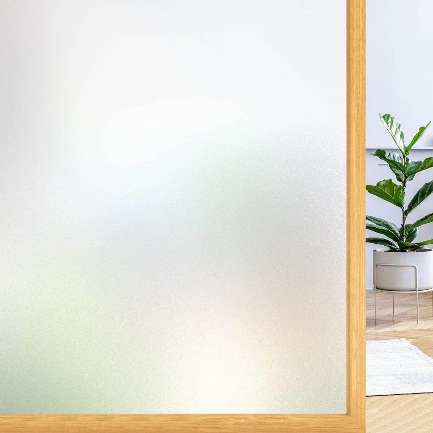 rabbitgoo Window Privacy Film, Frosted Glass Window Clings, Static Cling UV Heat Blocking Door Stickers for Home Bathroom, Removable Indoor Decal Coverings Day and Night, Pure, 23.6 x 157 Inches