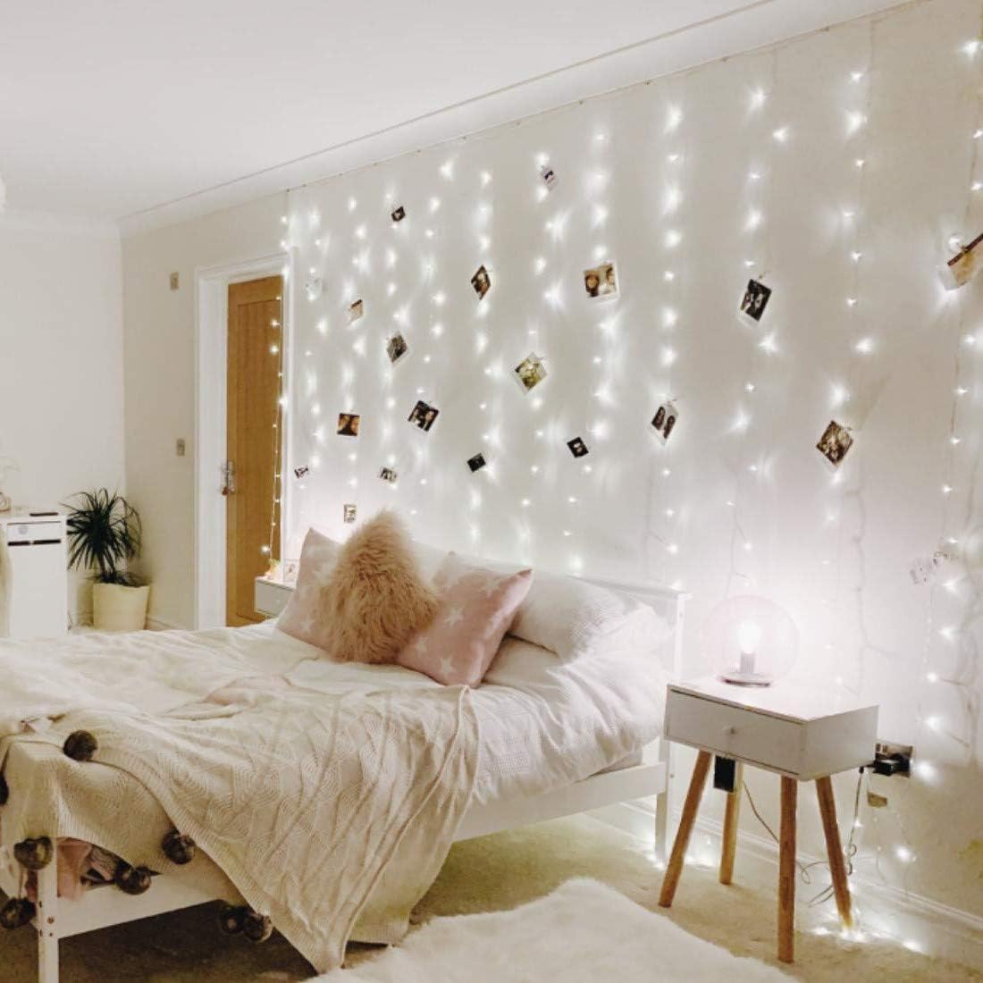 Lighting EVER 594 LED Curtain Lights Cool White, Hanging Fairy String Lights for Bedroom Wall, Indoor Outdoor Backdrop Lights for Wedding, Party, Patio Gazebo (20x10ft, 27 Strings, 9" Apart)