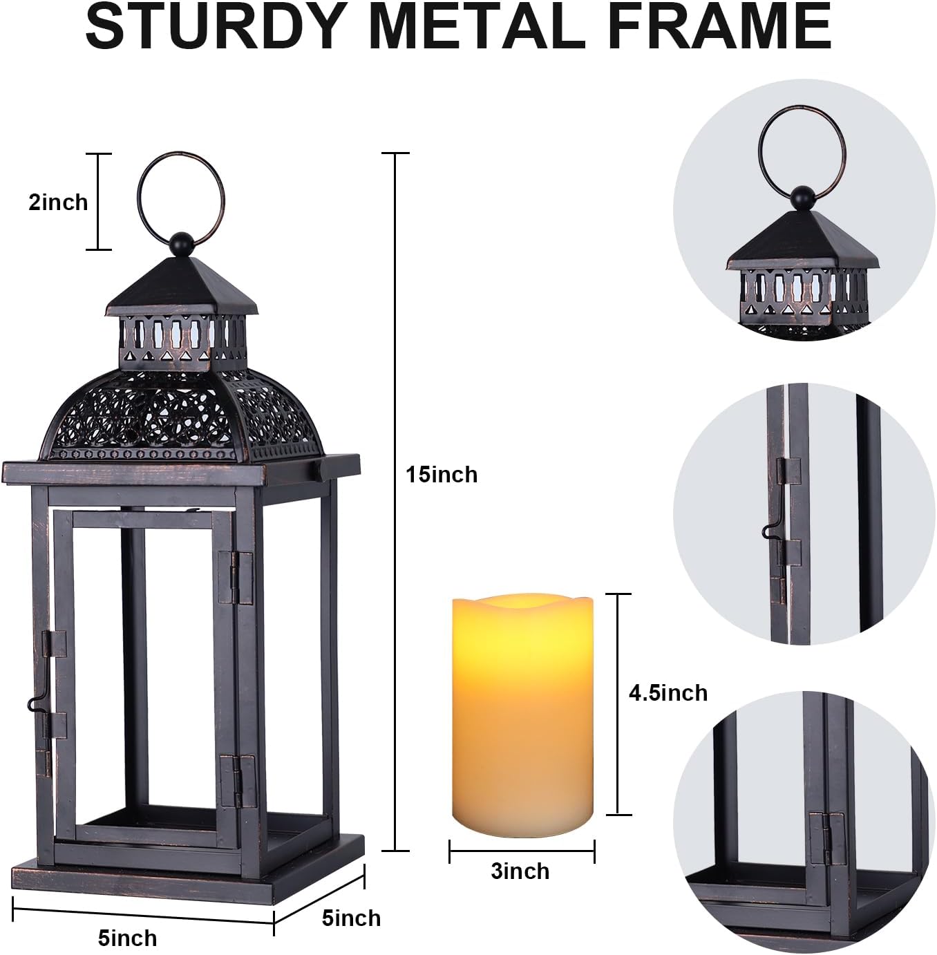 NEEDOMO Fall Decorations for Home, 15'' Fall Lantern Indoor Outdoor Thanksgiving Decor, Vintage Metal Hanging Candle Holders with Fall Teardrop Wreath and LED Candle for Patio, Porch, Table